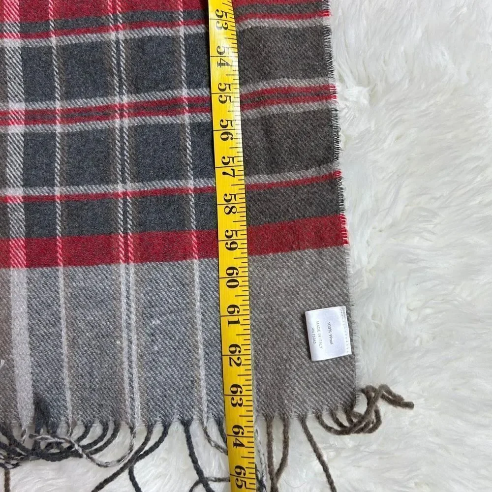 ITALIAN WOOLEN TREASURES Men's Scarf in Gray and Red 100% wool